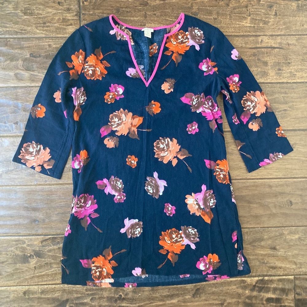 J.Crew Factory Tissue Floral Print Multi Blue Pink Swim Cover Tunic Size XS